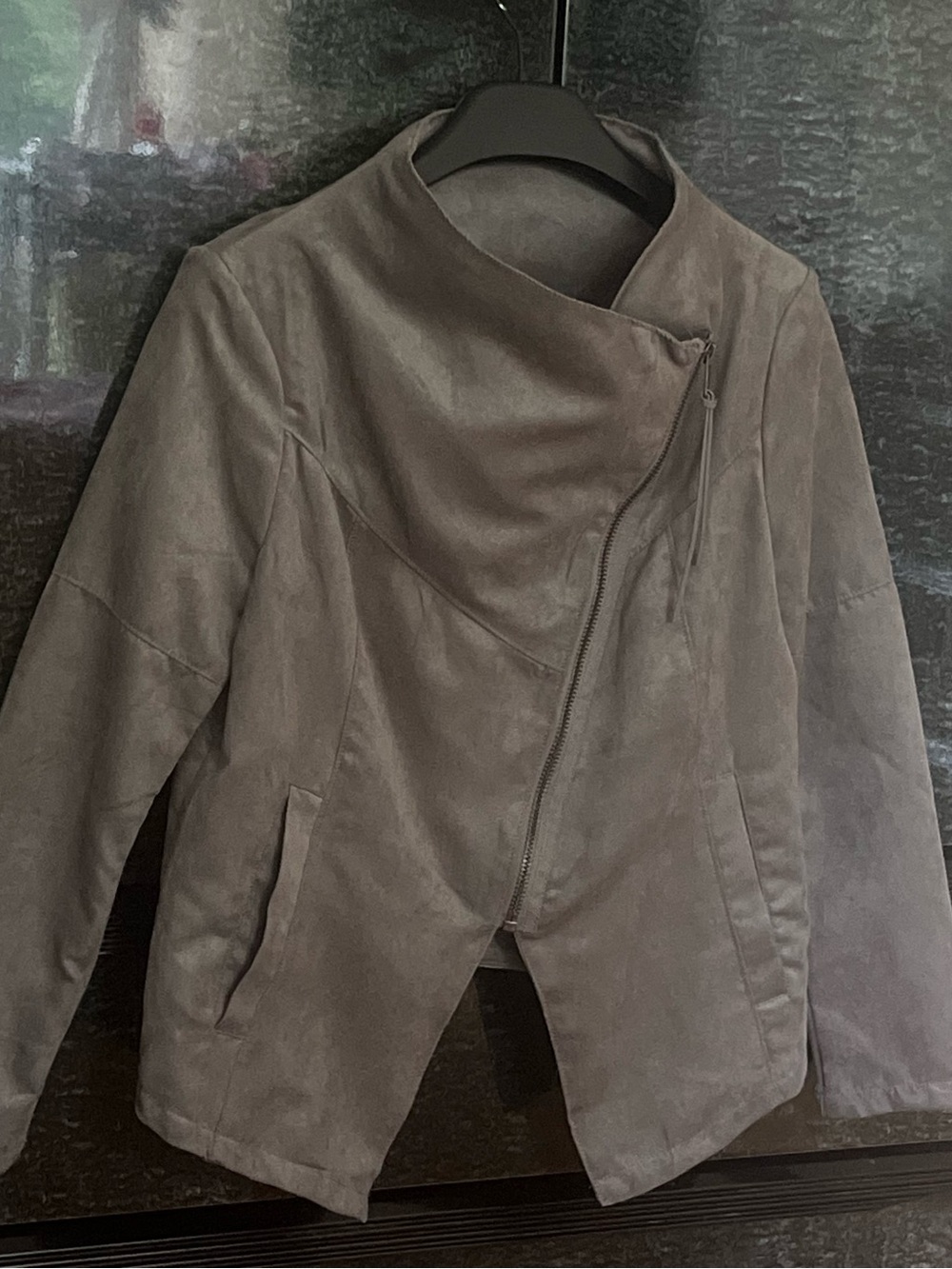 H&M Gray Faux Suede Asymmetrical Zip Jacket-Retro Boho Inspired - Picture 2 of 5